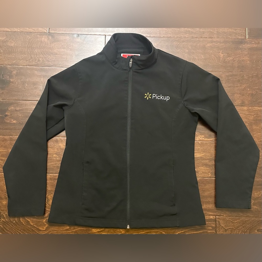 Women’s Walmart Pickup Black/Yellow Logo Zip Employee Stretch Jacket- Size Small